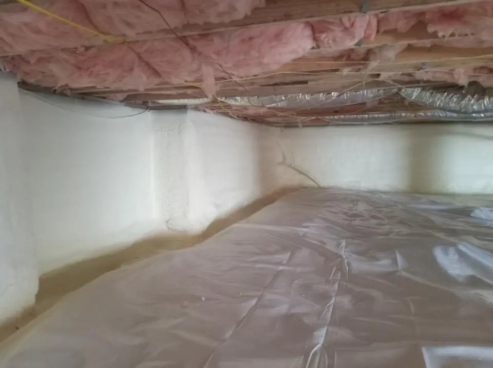 Crawl space encapsulation with closed-cell spray foam for Commercial Roof Restoration in Brockton